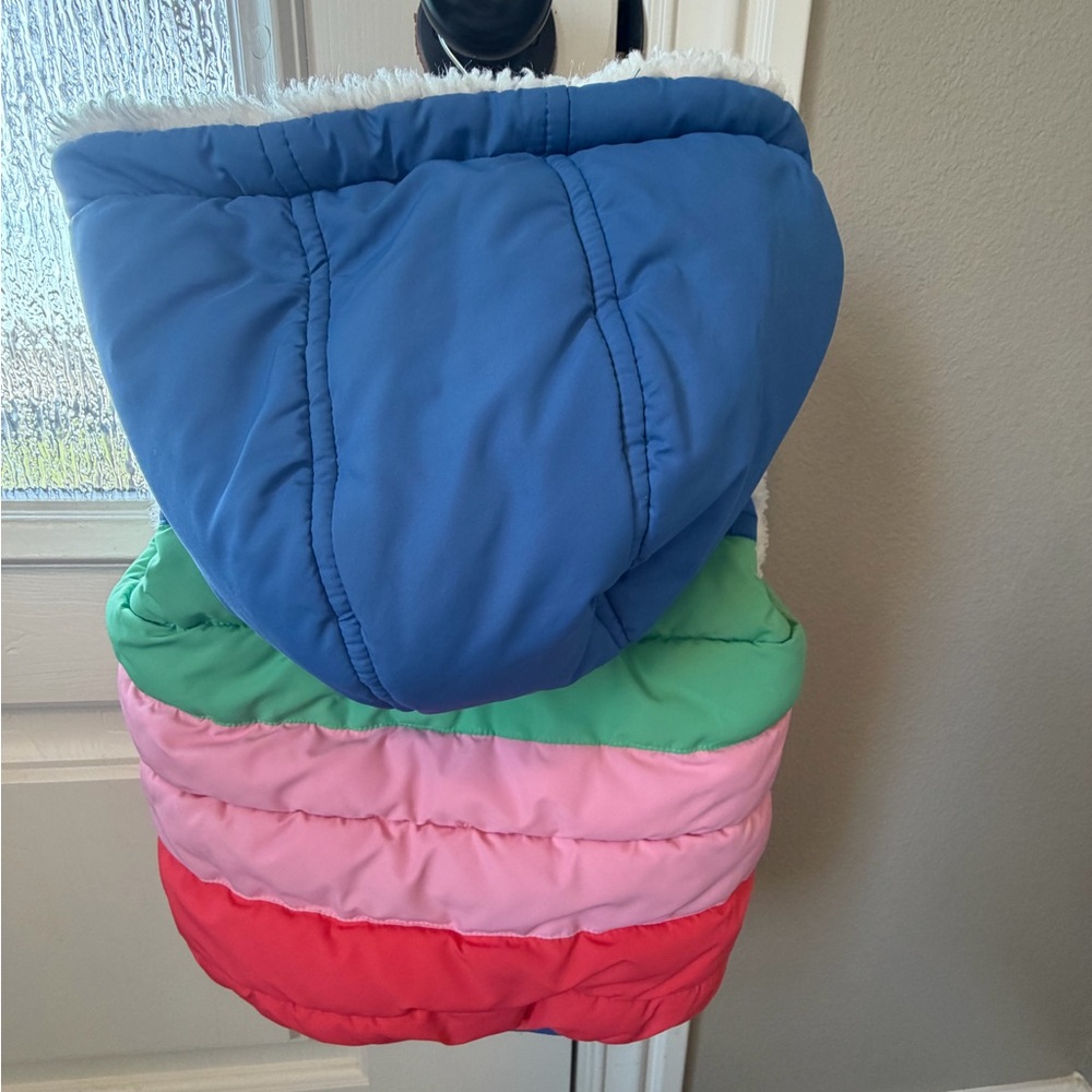 Mini Boden Multicolor Puffer Vest with Sherpa Hood - Picture 11 of 13